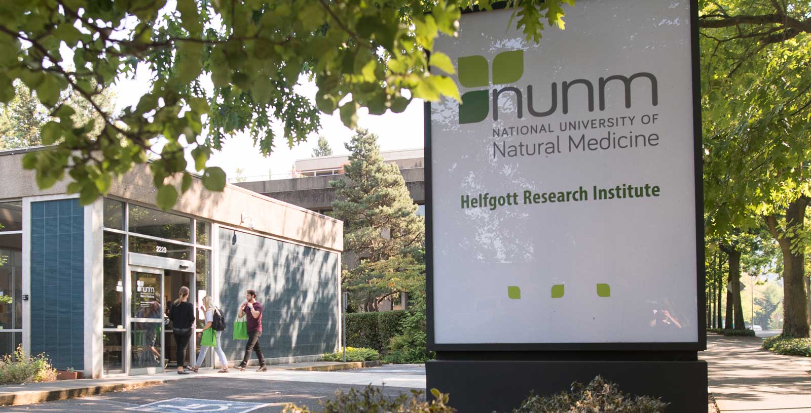 A sign indicating the NUNM Helfgott Research Institute